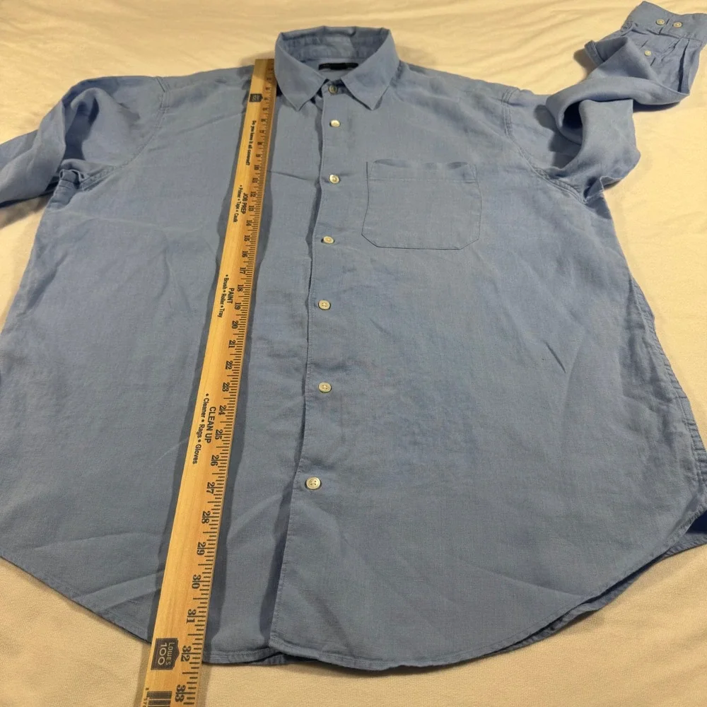 Banana Republic Shirt 100% Linen Men's XL Blue Long Sleeve Button Down‎